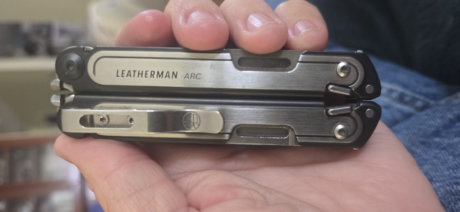 Leatherman ARC multi-tool held closed in a hand