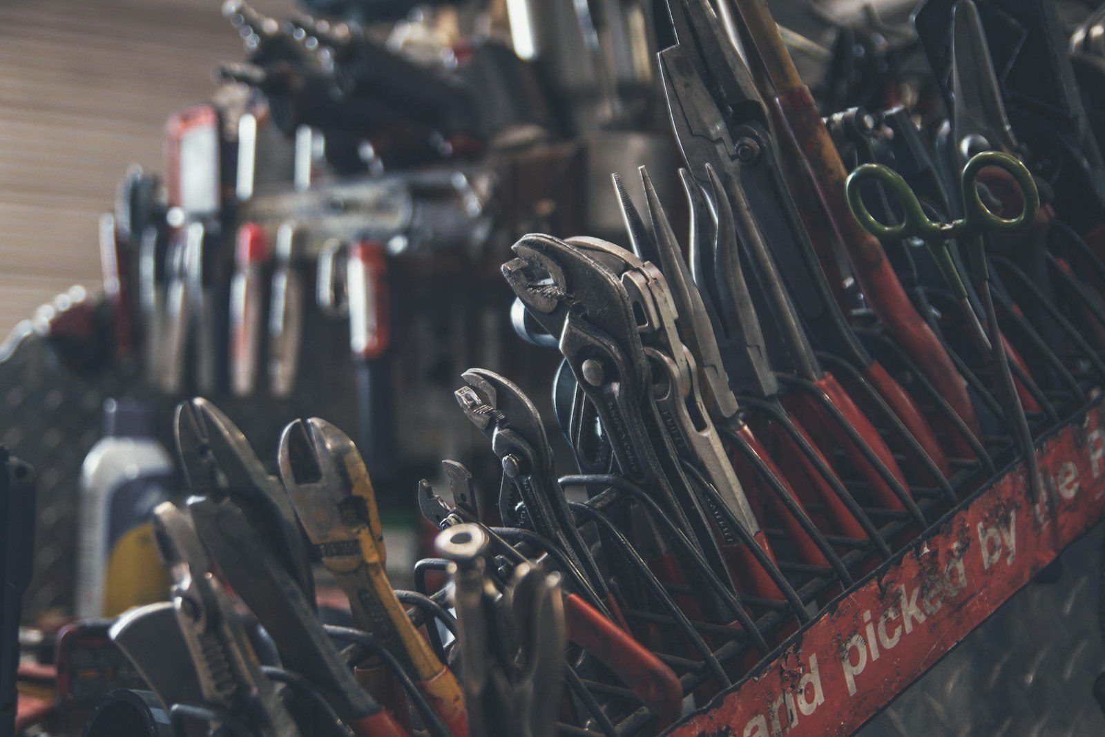 Close-up of mechanic wrenches and hand tools